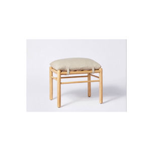 Emery Wood and Upholstered Ottoman with Straps Light Brown/ Cream Stripe